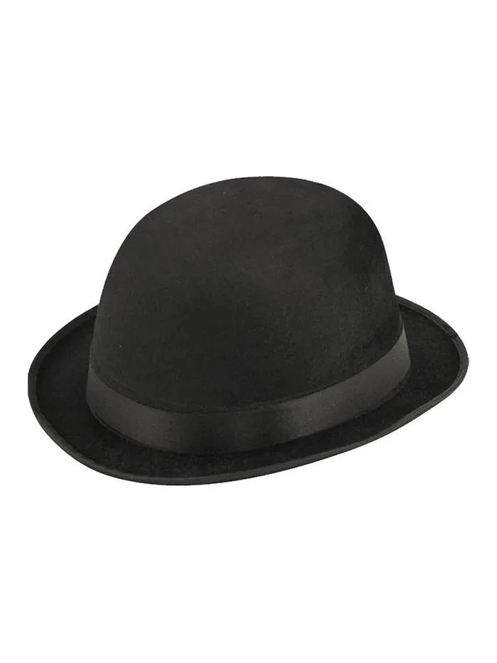 Black Velour Bowler Hat Victorian Head wear - thefancydress.co.uk