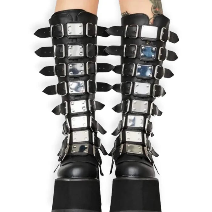 eight metal plate buckle straps and full back zipper, women’s size 9