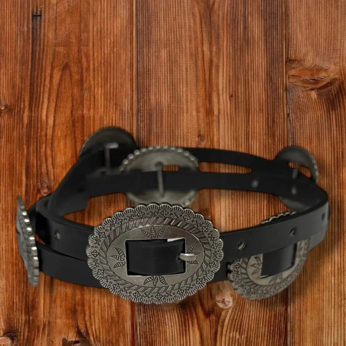 Black Western Leather Concho Skinny Belt - Women’s Belts