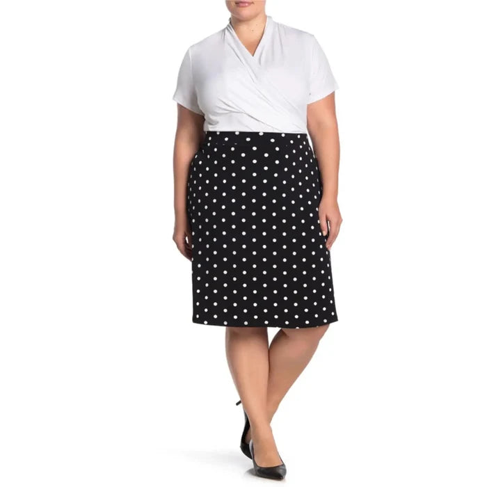 Black and white polka dot knee skirt in plus size 2X professional to casual wear