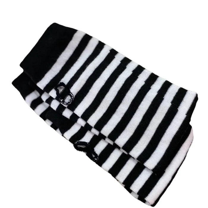 Black White Striped Long Arm Warmers with thumbholes for punk gothic