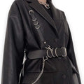Black Wide Waist Chest Harness Belt Silver D Rings Adjustable Silver Belt Chain