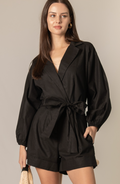 Black Wrap Style Long Sleeve Romper