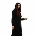 Black Zip Up Face Hooded Long Jacket with full-face zipper hood, oversized fit and long high-low streetwear silhouette
