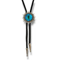 Blue Gaze Eye Necktie Western Gothic Bolo Tie silver starburst large predator eye  black cord, antique-style tips unisex