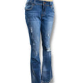 Blue Mid Rise Distressed Bootcut Jeans