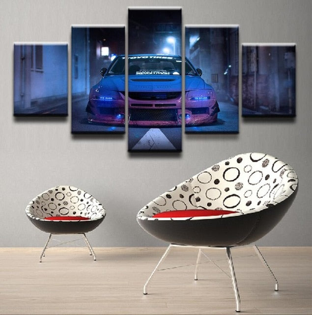 Blue Mitsubishi Lancer Evolution Sport Car Wall Art Decor - BlueArtDecor