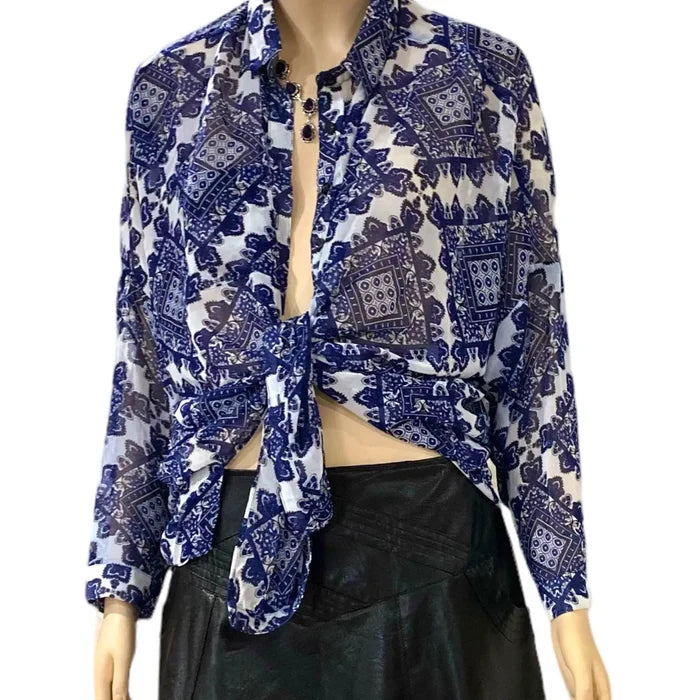 Blue Paisley Oversized Button Down Shirt