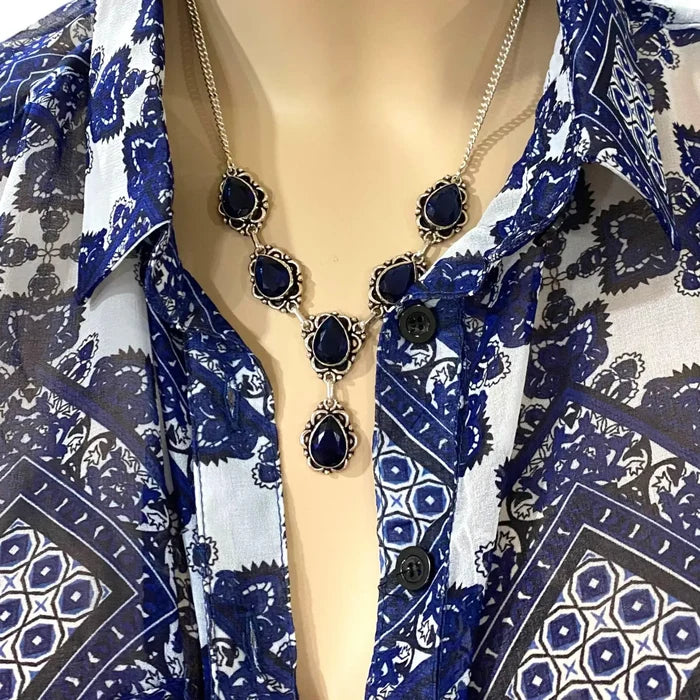 Blue Paisley Oversized Button Down Shirt