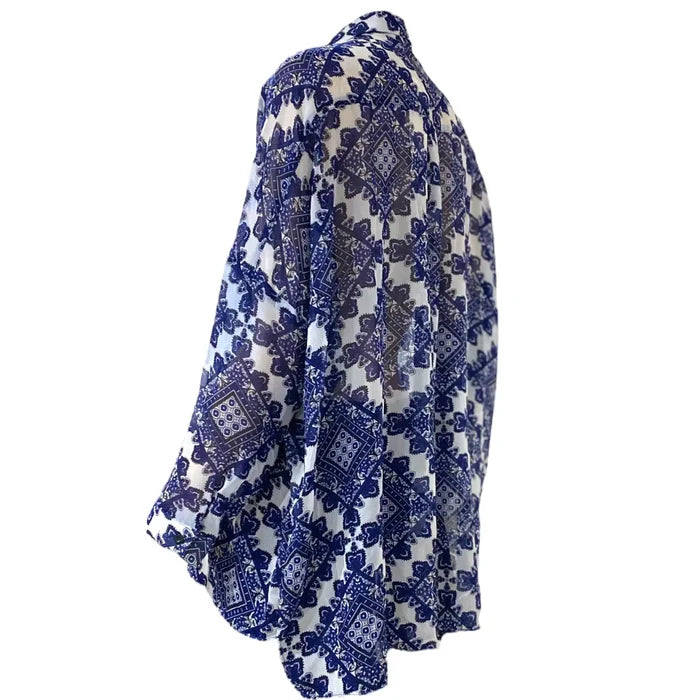 Blue Paisley Oversized Button Down Shirt