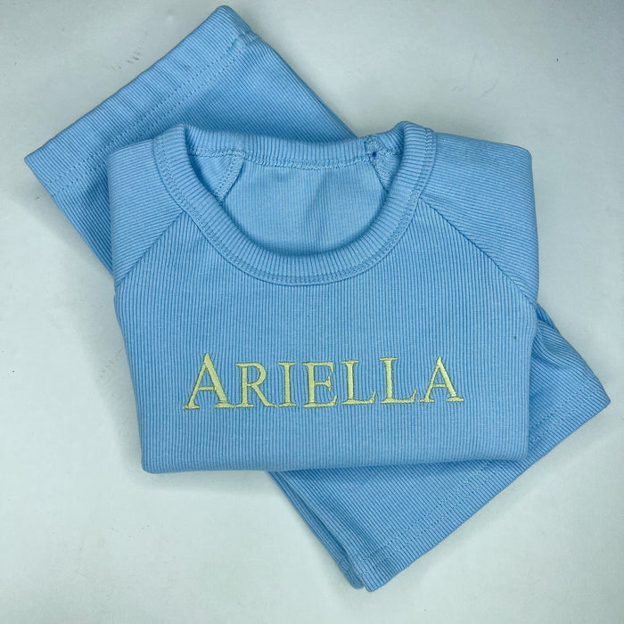 Blue Ribbed Short Set