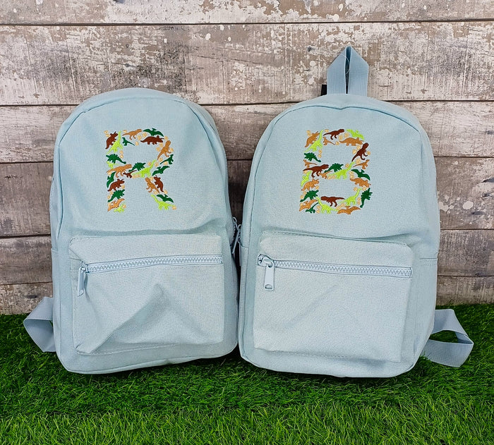 Blue Rucksack with Dinosaur Inital