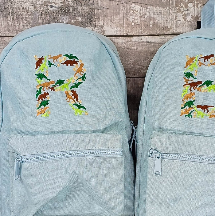 Blue Rucksack with Dinosaur Inital