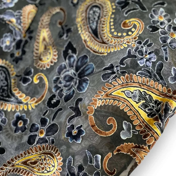 Bohemian Floral Paisley Kimono Jacket black,blue,gold with fringe hem and open front regular to plus size