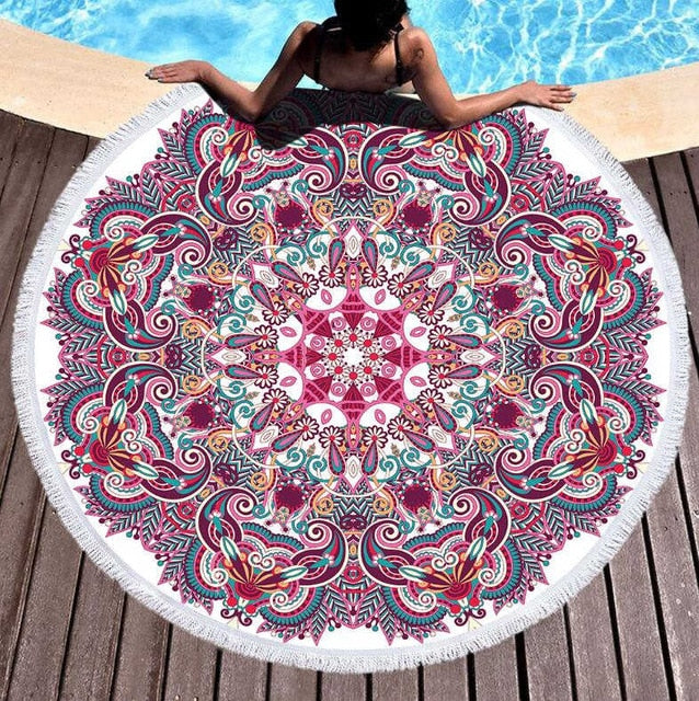 Bohemian Mandala Microfiber Round Beach Towels - BlueArtDecor