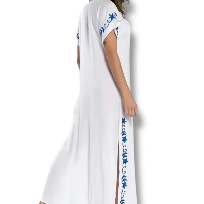 boho beach kaftan dress cover up white embroidery backside
