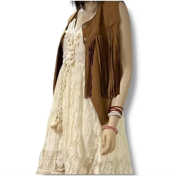 Fit and flare beige summer dress styled for western festival outfit