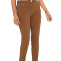 Boho brown mid rise tapered ankle pants with hidden fit tummy control, front and back pockets, and slimming silhouette — perfect for western and boho style.