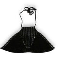Boho Crochet Bikini Crop Top in black, featuring adjustable straps and a unique crochet design, perfect for summer style.