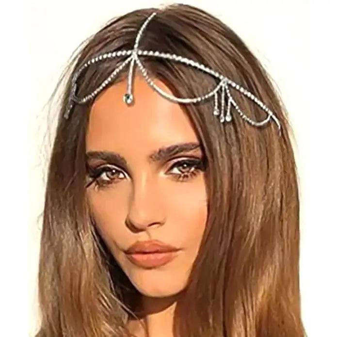 Sparkling Rhinestone Tassel Head Chain Silver Tone