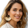 Boho Ivory Fringe Gold Hoop Post Earrings - Tassel Hoops faux leather gemstone