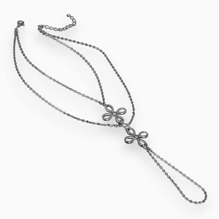 adjustable multi chain bowknot Boho Silver Toe Loop Anklet Set / women's/ anklet set
