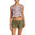 boho sleeveless round neck paisley crop top with pom pom hem