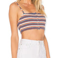 Women's Striped Button Down Crop Top Large -Privacy Please - Wild Time Fashion