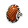 Boho Western Burnt Orange Carnelian Silver Ring with oval lace agate and braided silver band 6.75 white background
