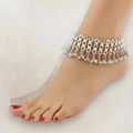 Boho Wide Silver Bells Anklet Bracelet - Silver / One size / Female - Anklets