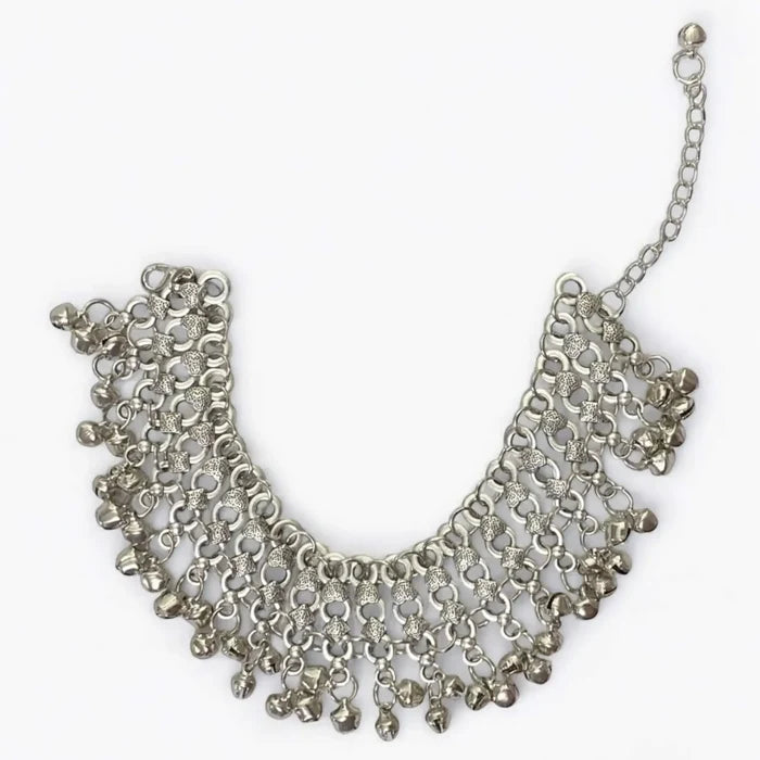 Boho Wide Silver Bells Anklet Bracelet - Silver / One size / Female - Anklets