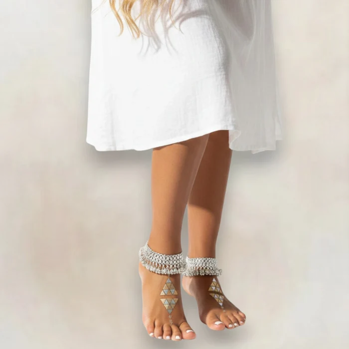 Boho Wide Silver Bells Anklet Bracelet - Silver / One size / Female - Anklets