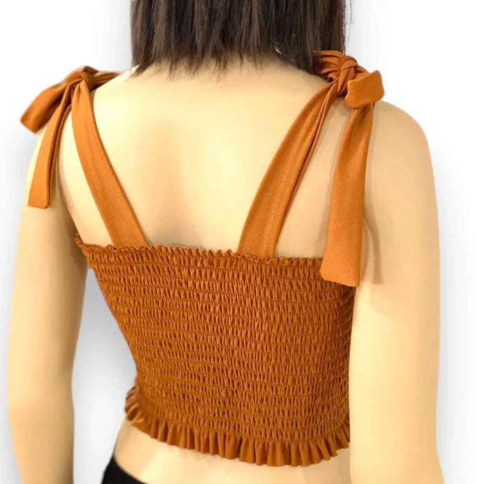 Bow Tie Straps Smocked Crop Top