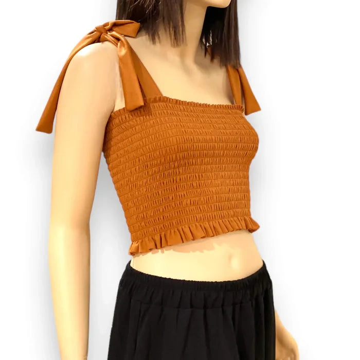 Bow Tie Straps Smocked Crop Top