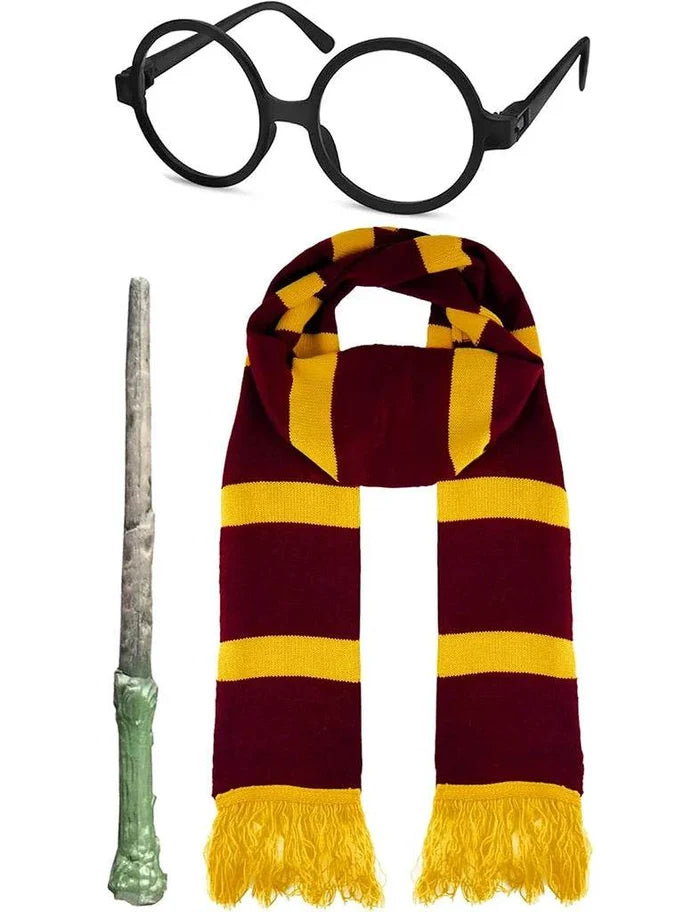 Boys Wizard Costume Accessories Magic Robe, Scarf, Magic Wand, & Glasses Set - thefancydress.co.uk
