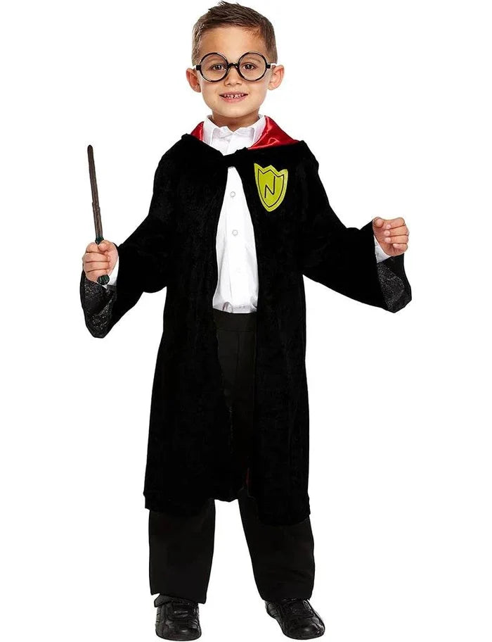 Boys Wizard Costume Accessories Magic Robe, Scarf, Magic Wand, & Glasses Set - thefancydress.co.uk