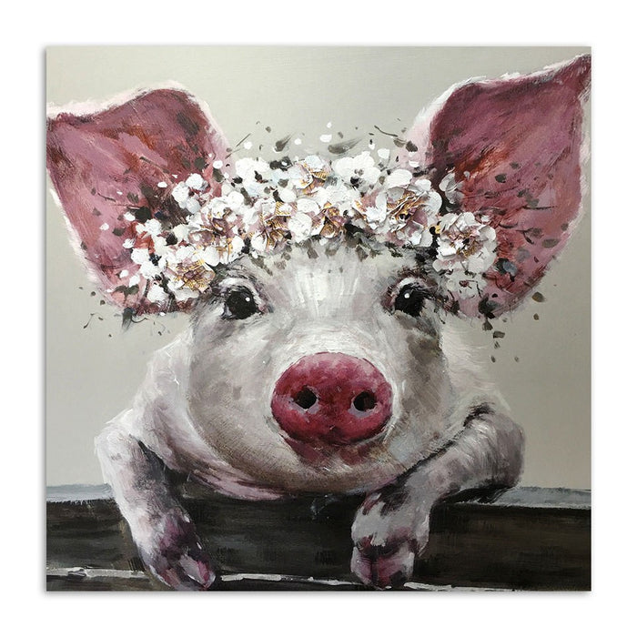 Bristle Pig Wearing Wreath Flower Wall Art Decor - BlueArtDecor