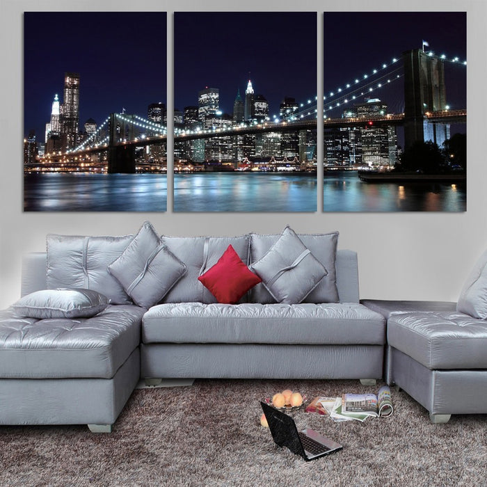 Brooklyn Bridge Bridge Night View Wall Art Decor Canvas Printing - BlueArtDecor