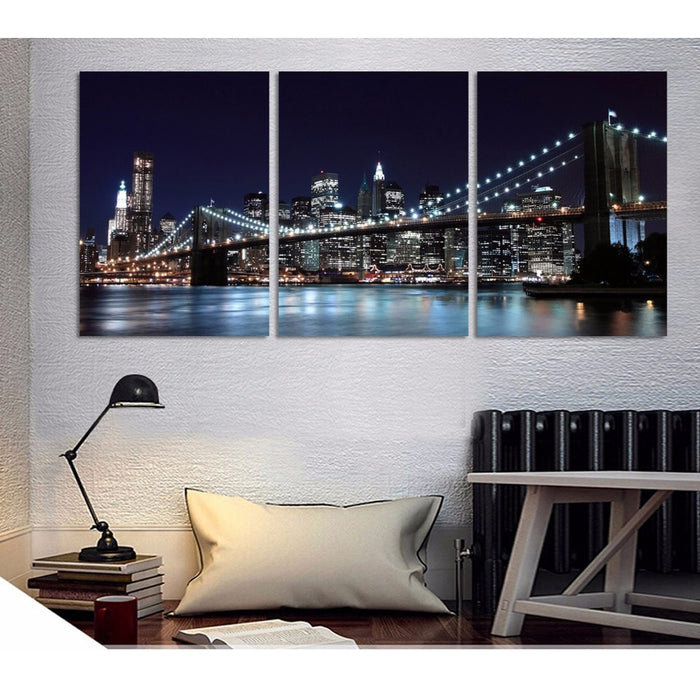 Brooklyn Bridge Bridge Night View Wall Art Decor Canvas Printing - BlueArtDecor