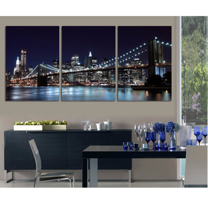 Brooklyn Bridge Bridge Night View Wall Art Decor Canvas Printing - BlueArtDecor