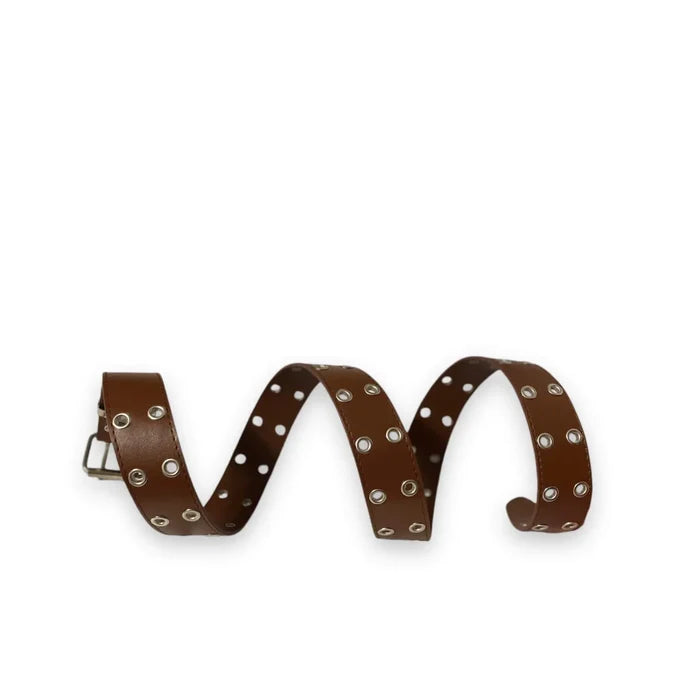 Brown Double Row Silver Grommet Belt