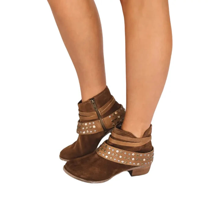 Brown Leather Ankle Studded Boots - Ankle Boots