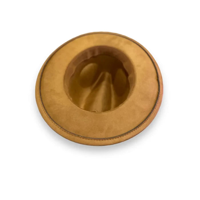 Brown Suede Leather Band Fedora Hat upside down image