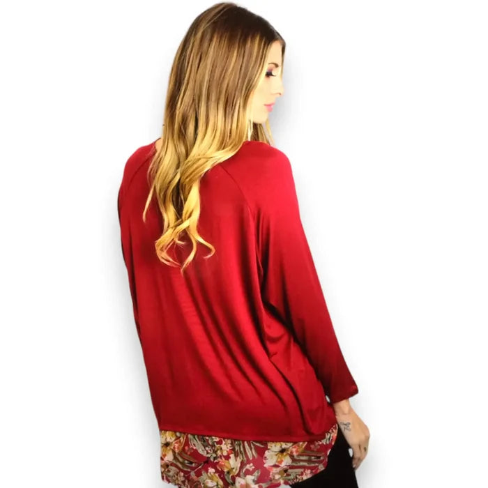 Burgundy Floral Raglan Top