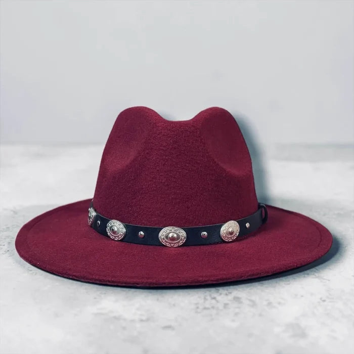 Burgundy Red Cowgirl Fedora Hat - burgundy red / Medium (M) / Female - Fedora Hats