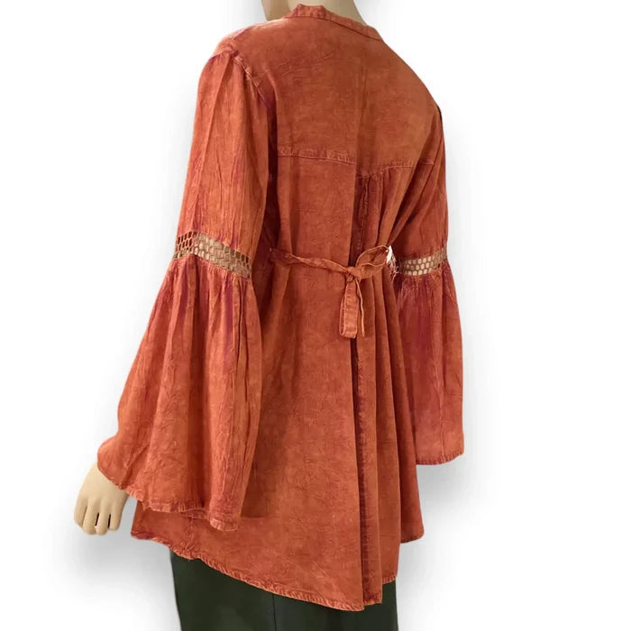Burnt Orange Boho Tunic Top - Orange / Medium / Rayon - Women’s Tops