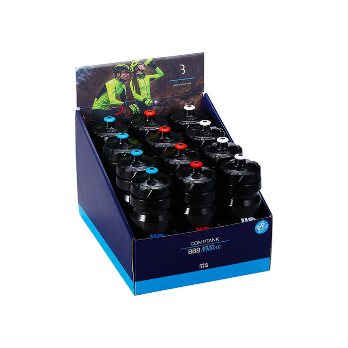 BBB Cycling, BWB-01D CompTank 550 Display, Water Bottle, 550ml / 19oz, 12 Pack, 12pcs