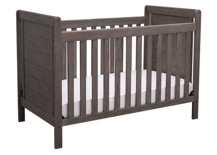 Delta Children Rustic Grey (084) Cali 4-in-1 Crib, angled view, a3a
