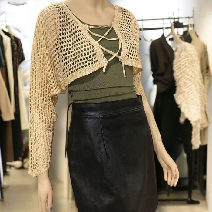 Casual Long Sleeve Hollow Out Knit Crop Cardigan