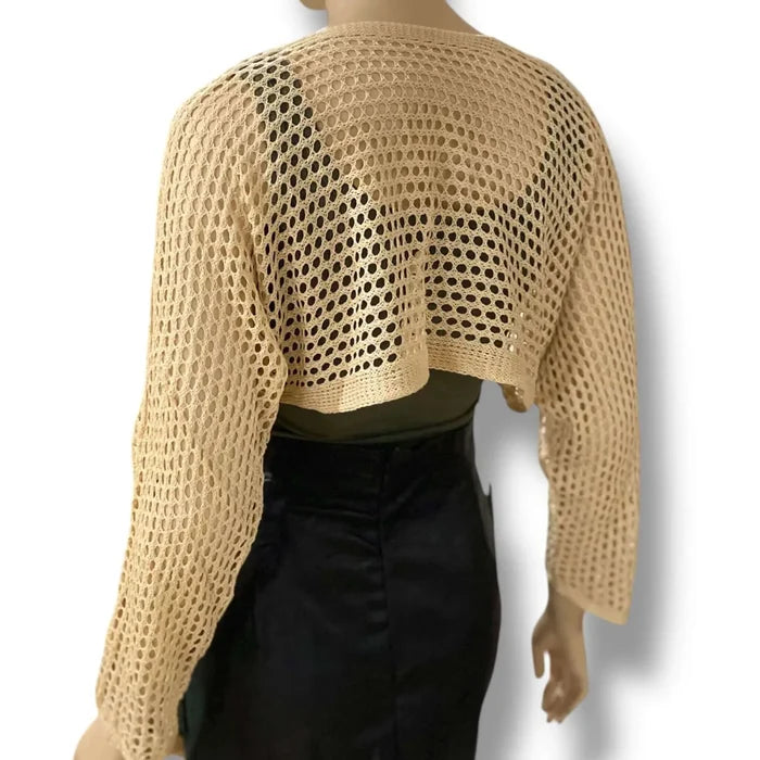 Casual Long Sleeve Hollow Out Knit Crop Cardigan